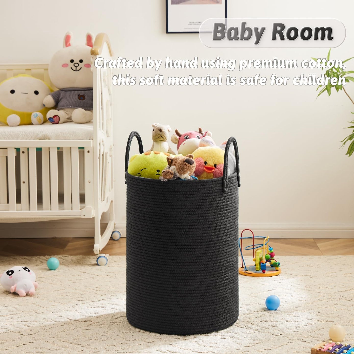 Artfeel Laundry Basket,Woven Cotton Rope Laundry Hamper,60L for Decor Storage of Dirty Clothes,Toys and Blankets in Bathroom,Baby Room and Living Room
