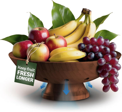 Fruit Basket for Kitchen Counter - Fruit Bowl for Kitchen Counter, Bamboo Pedestal Fruit Basket with Ventilation Holes, Wooden Fruit Bowl for Fruit and Vegetable Storage, Decorative Frutero for Cocina