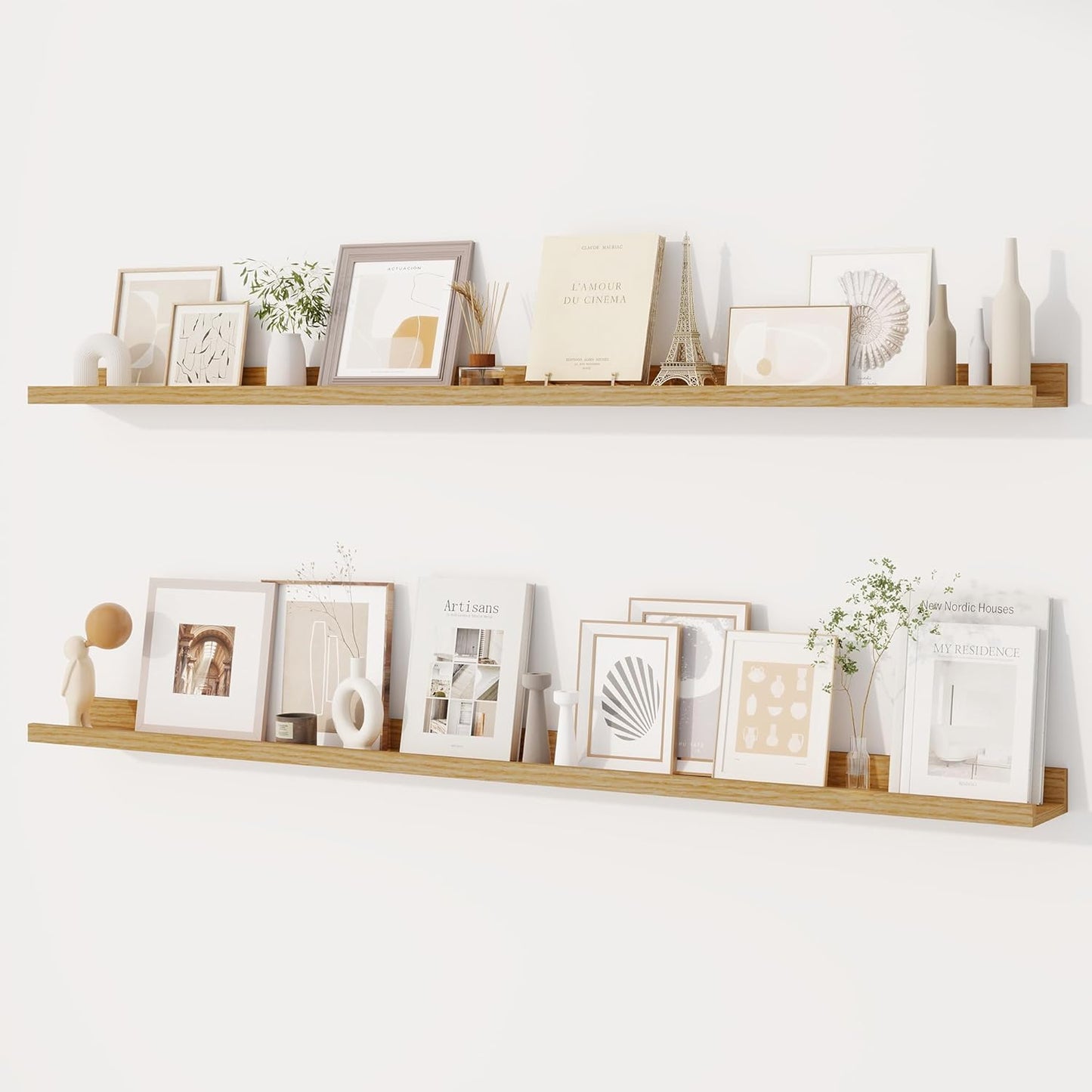 Dreamland Picture Ledge Shelf for Wall, Floating Shelves Set of 2, 48 Inch Long Floating Shelves with Lip for Living Room, Bedroom, Bathroom, Kitchen, White