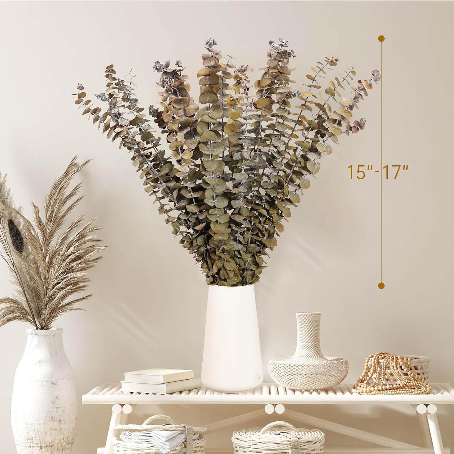 Tavkite 16 Pcs Dried Eucalyptus Stems, 17'' Natural Fresh Eucalyptus Leaves Branches Hanging for Shower, Preserved Real Plant Live Greenery for Home SPA Wall Bathroom Wedding Party Vase Decor