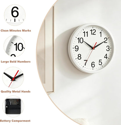 Rohioue Wall Clock Modern 8 Inch Battery Operated Silent Non Ticking Small Analog Clock for Living Room Office Home Bedroom Kitchen Bathroom(Black)