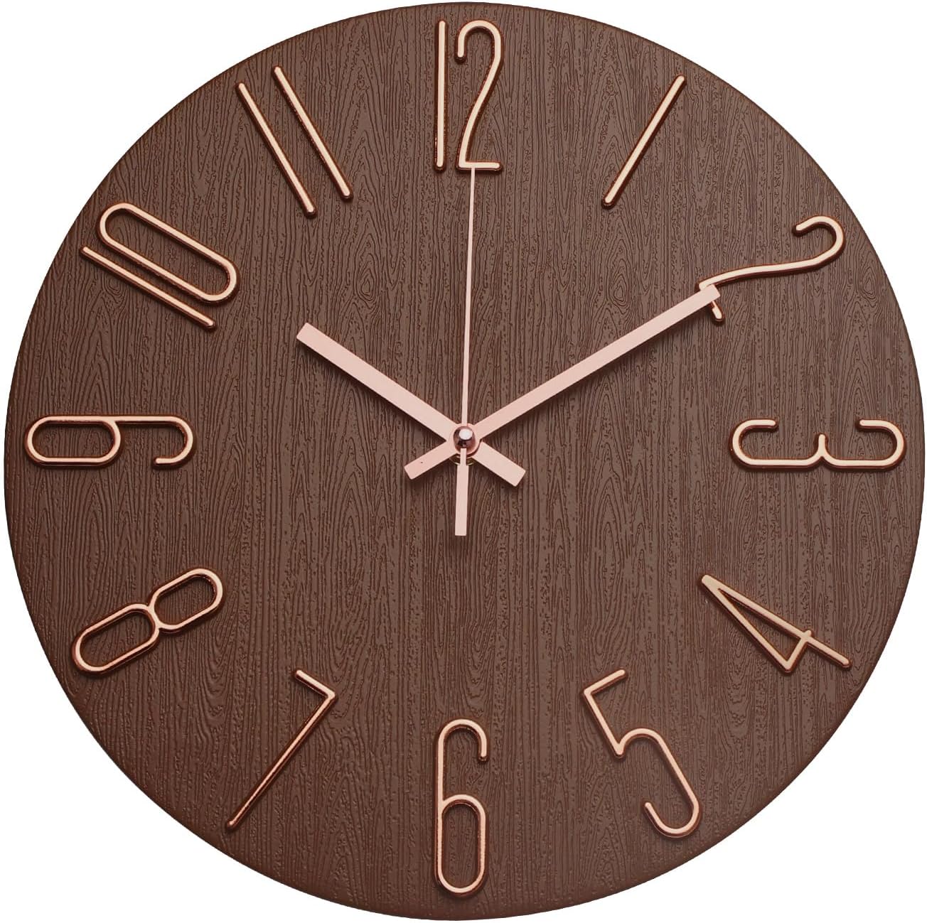 Wall Clock 12 Inch Silent Non-Ticking Imitation Wood Indoor Clock Round White Decor Clock Modern 3D Figures Quartz Wall Clocks for Home, Hotel, Office, School, Bedroom, Living Room, Kitchen