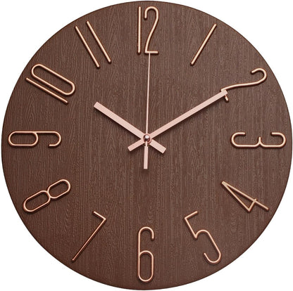 Wall Clock 12 Inch Silent Non-Ticking Imitation Wood Indoor Clock Round White Decor Clock Modern 3D Figures Quartz Wall Clocks for Home, Hotel, Office, School, Bedroom, Living Room, Kitchen