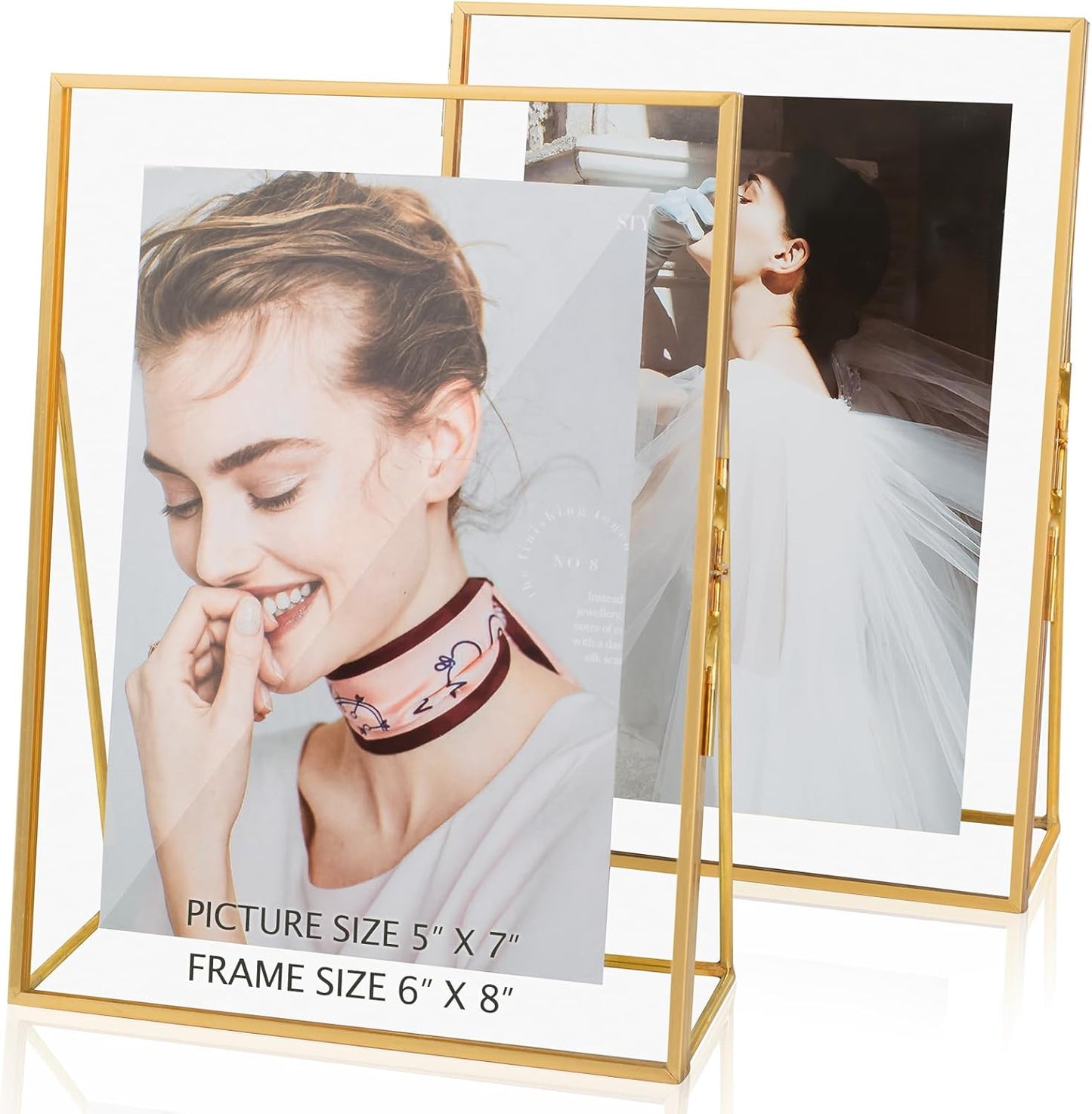 Gold Floating Picture Frame Set of 2, 10"x12" Glass Pressed Flower Picture Frames, Tabletop Standing Glass Floating Frame for 8x10 Photo Display