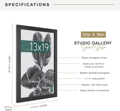 MCS Studio Gallery 16x24 Poster Frame Black Woodgrain Engineered Wood, Vertical & Horizontal Wall Hanging Large Picture Frame for Photos, Posters & Art Prints (1-Pack)