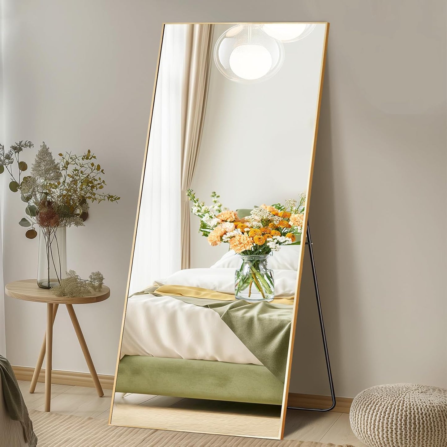 DUMOS Arched Full Length Mirror with Stand 64"x21" Floor Standing Aluminum Frame for Bedroom Body Hanging Leaning Modern Simple Home Decor Shatter-proorf Nano Glass Wall Living Room Cloakroom Black