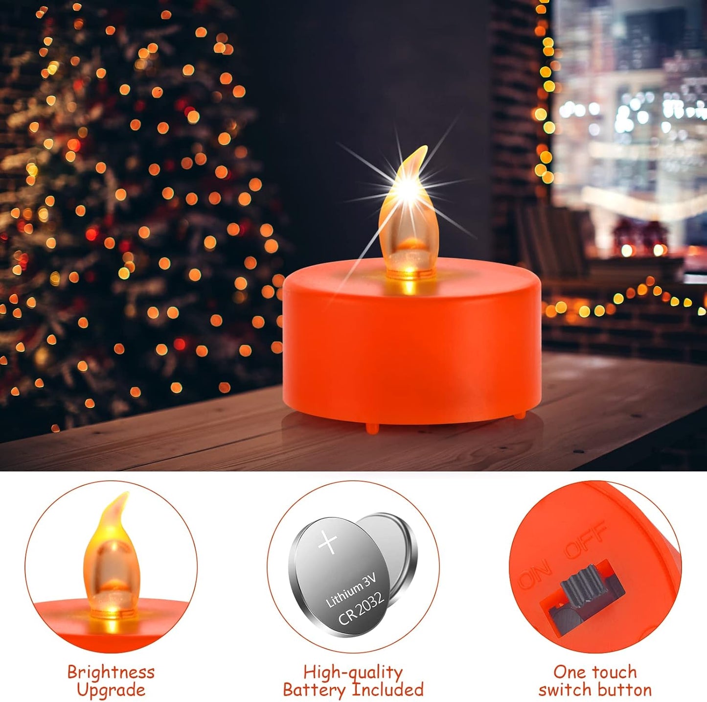 Battery Operated LED Tea Lights: 24PACK Flameless Votive Candles Lamp Realistic and Bright Flickering Holiday Gift Long Lasting 200Hours for Seasonal & Festival Celebration Warm White