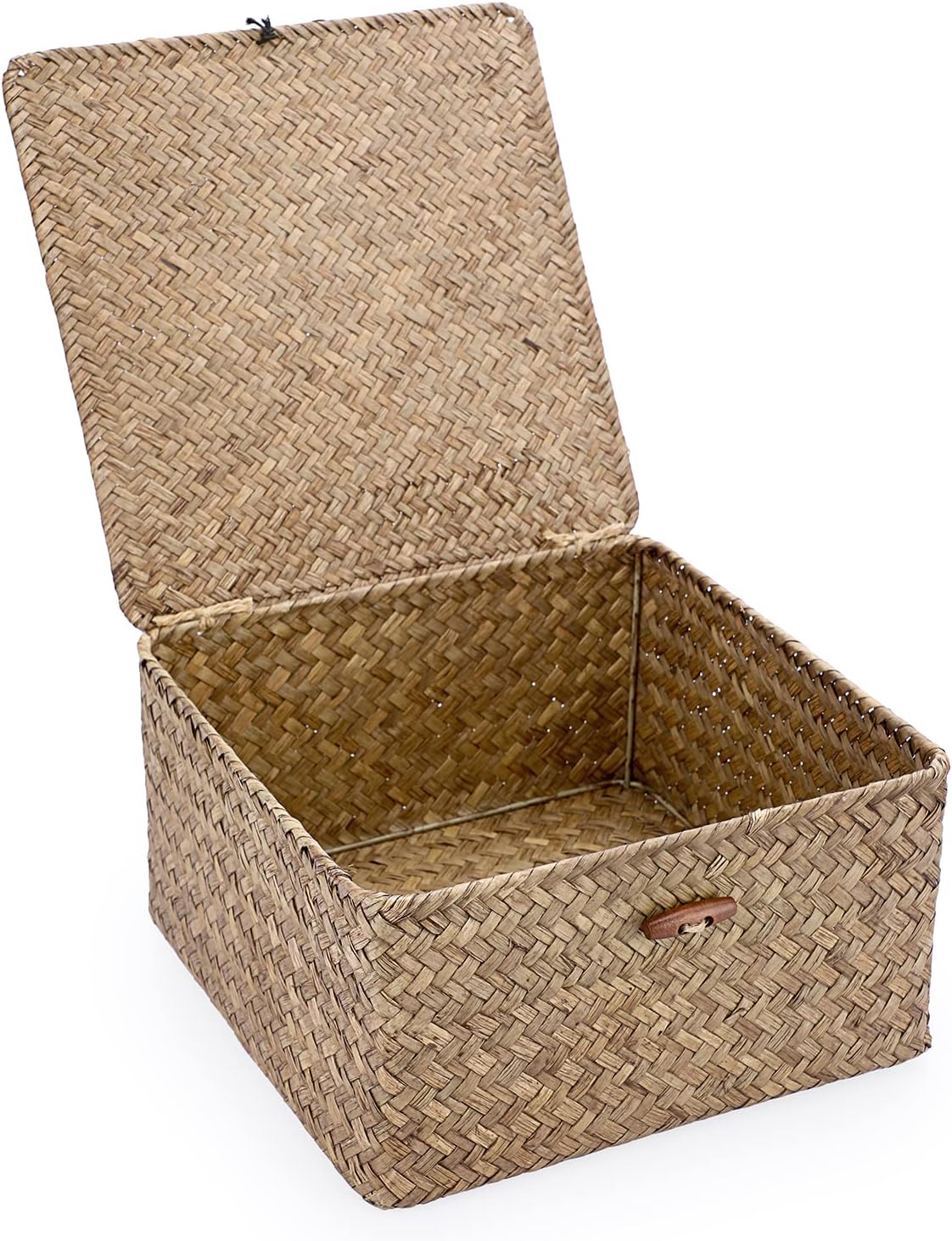 Hipiwe Seagrass Basket with Lid Wicker Storage Basket Square Handwoven Decorative Baskets Box for Shelf Multipurpose Household Baskets Home Decor,X-small