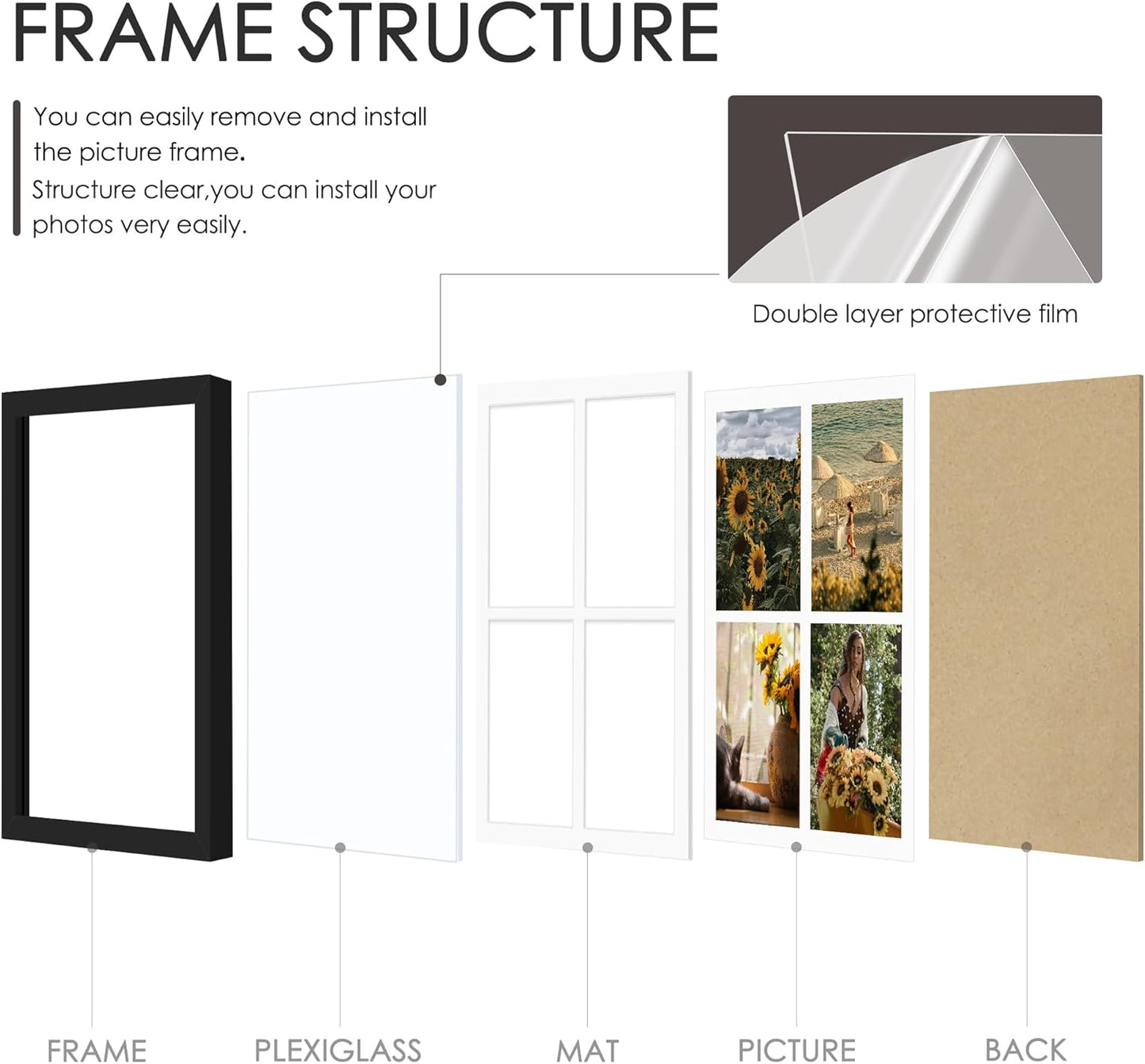 DUENPY 14x26 Collage Picture Frame 4x6 Collage Picture Frame Displays Twelve 4x6 inch Photos Available Horizontal Wall Mounting Display and Vertical Black - Colors A