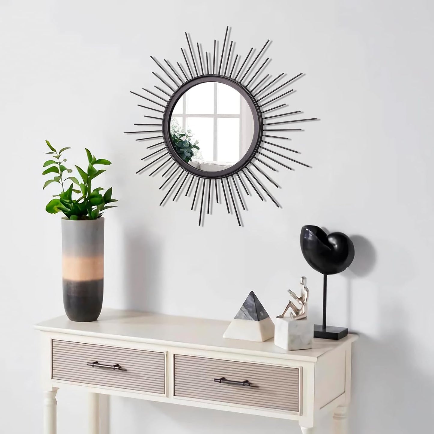 Gold Sunburst Mirrors for Wall Decorative Metal Round Art Mirrors Large Wall Decor Hanging Mirror for Bathroom Bedroom Living Room Vanity Entryway 16"