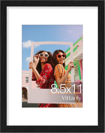 Vittanly 11x14 Picture Frame, Display Pictures 8x10 with Mat or 11x14 without Mat, Photo Frame for Wall Mounting, Black, 1 Pack - Colors A
