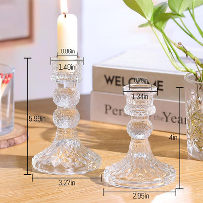 DARJEN 6Pcs Gold Candlestick Holders Set - 4" H & 5" H Striped Taper Candle Holders Bulk, Glass Candle Holders for Wedding, Festival, Party, Table Centerpiece, Gifts