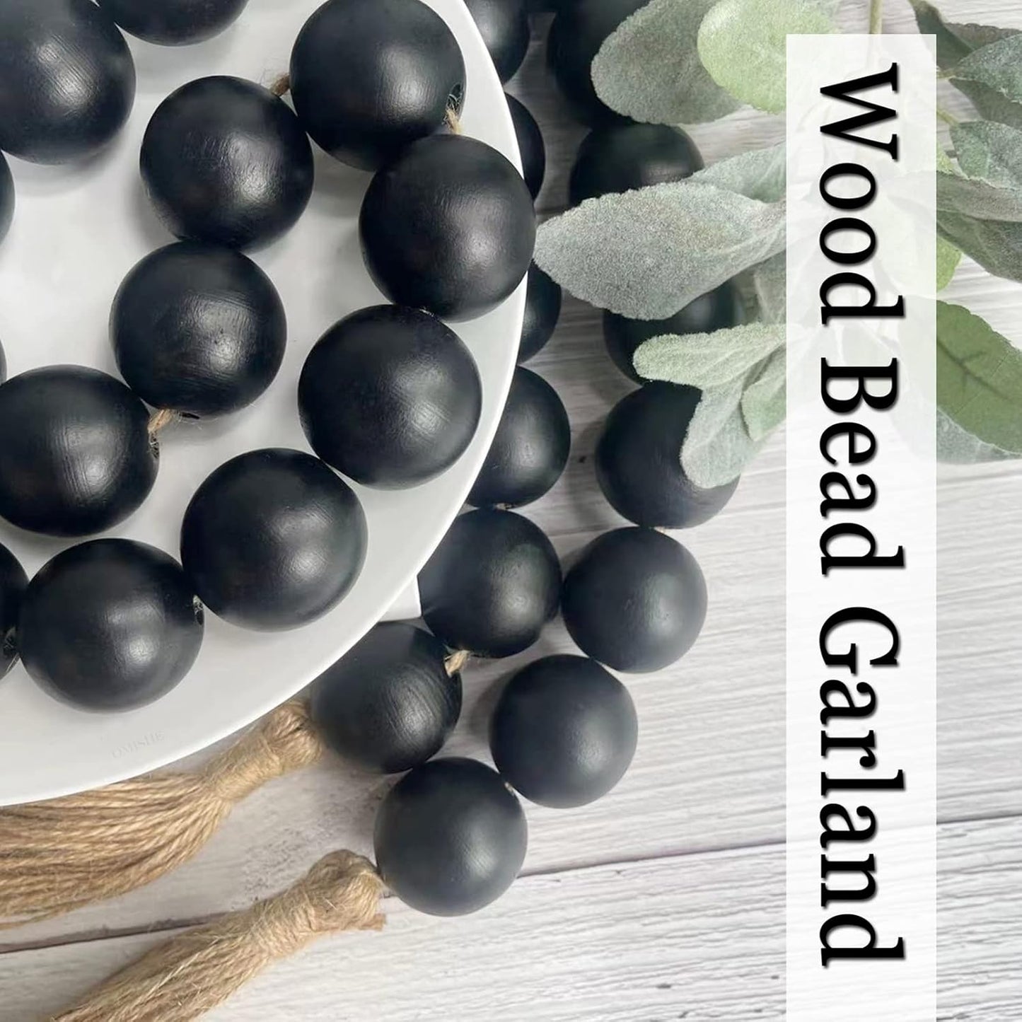 OMISHE Extra Large Wood Bead Garland with 1.6" Diameter Wooden Beads and Tassels, 41" Long Rustic Farmhouse Country Decorative Beads for Home Tiered Tray Decor, Natural Beige