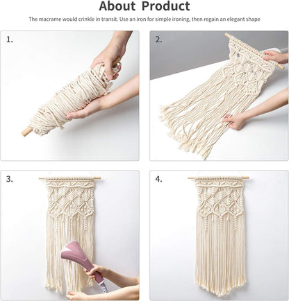 Mkono 2 Pcs Macrame Woven Wall Hanging Boho Chic Geometric Art Decor - Beautiful Bedroom Nursery Apartment Home Decoration, Gift for Girls Adults Birthday Christmas, 28" L x 13" W