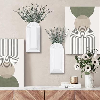 Dnnnii 2 Pack Wooden Wall Vase Set - Brown Finish Modern Farmhouse & Boho Wall Decor for Entryway, Hallway, Bathroom, Living Room, Dining Room, Narrow Spaces