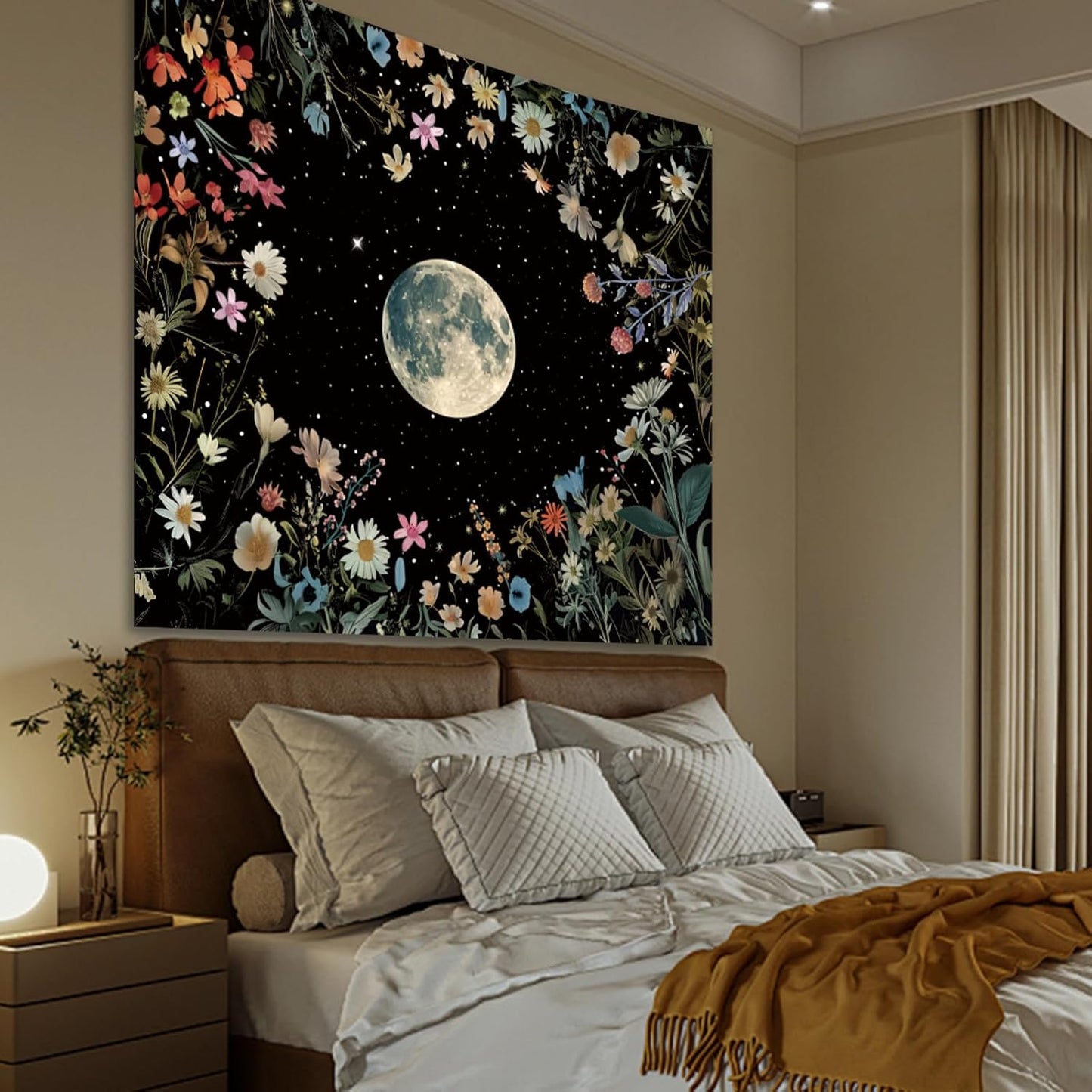 Apdidl Forest Galaxy Starry Tapestry for Bedroom Ceiling, Blue Space Night Starry Sky Moon Stars Tapestry Aesthetic, Tree Forest Milky Way Backdrop Wall Hanging for Dorm Living Room Decor (51" X 60")