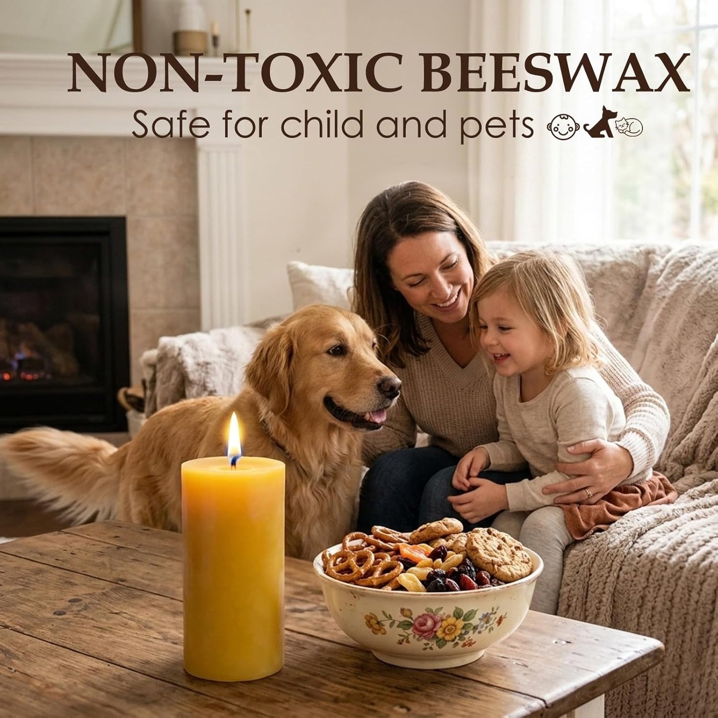 Natural Beeswax Candles 4 Packs, Beeswax Pillar Candles with 140 Hours Burn Time, Organic Emergency Candle Long Burning for Home Room, Smokeless & Dripless, 2x4 inch