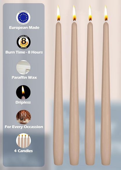 Hyoola Tall Taper Candles - 10 Inch Metallic Gold Unscented Dripless Taper Candles - 8 Hour Burn Time - 4 Pack