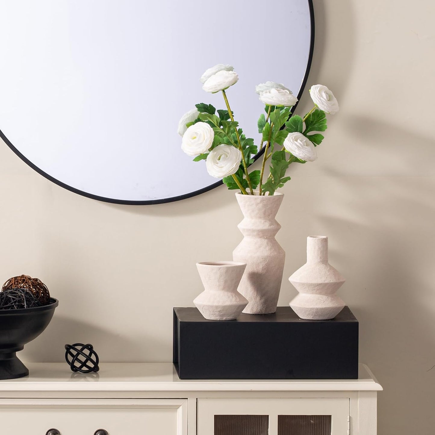 Ceramic Vase Home Table Decor - Flower Vase Set of 3 Living Room Kitchen Decorations Farmhouse Modern Rustic Vases Decorative Centerpiece for Shelf Bedroom Office Bathroom Dining Coffee Desk