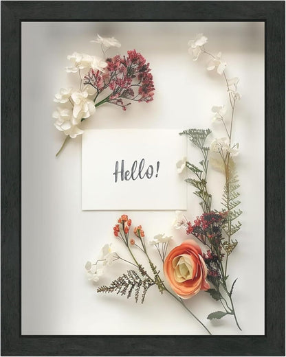 FrameWorks 11” x 14” Dark Oak Wooden Shadow Box Frame – Display Case with Soft Felt Back, Memory Box with Tempered Glass, Display Box with Elegant White Ball Push Pins, Wooden Flower Box