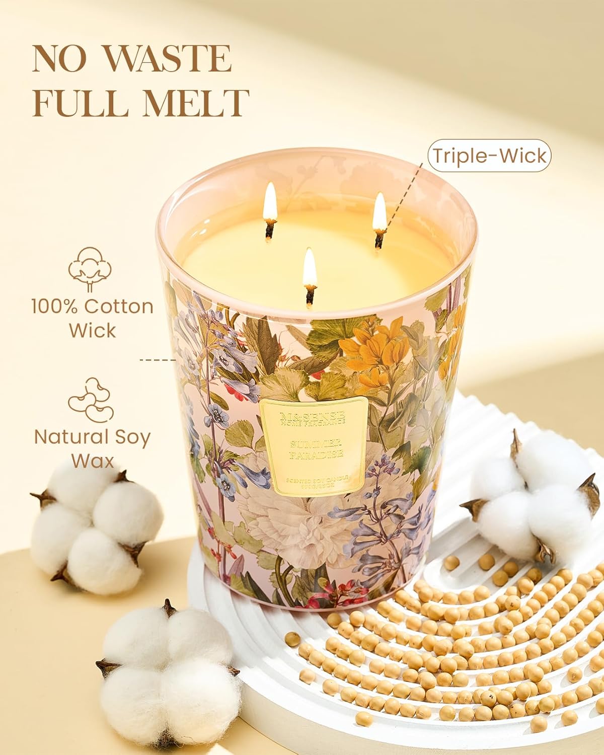 M&SENSE Jasmine Candles Highly Scented 3 Wick 35oz 150 Hours Burn Extra Large Jar Candles for Women, Natural Soy Wax Aromatherapy Candle for Stress Relief, Meditation, Yoga, Spa - Colors A
