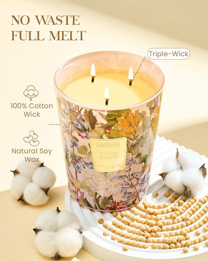 M&SENSE Jasmine Candles Highly Scented 3 Wick 35oz 150 Hours Burn Extra Large Jar Candles for Women, Natural Soy Wax Aromatherapy Candle for Stress Relief, Meditation, Yoga, Spa - Colors A