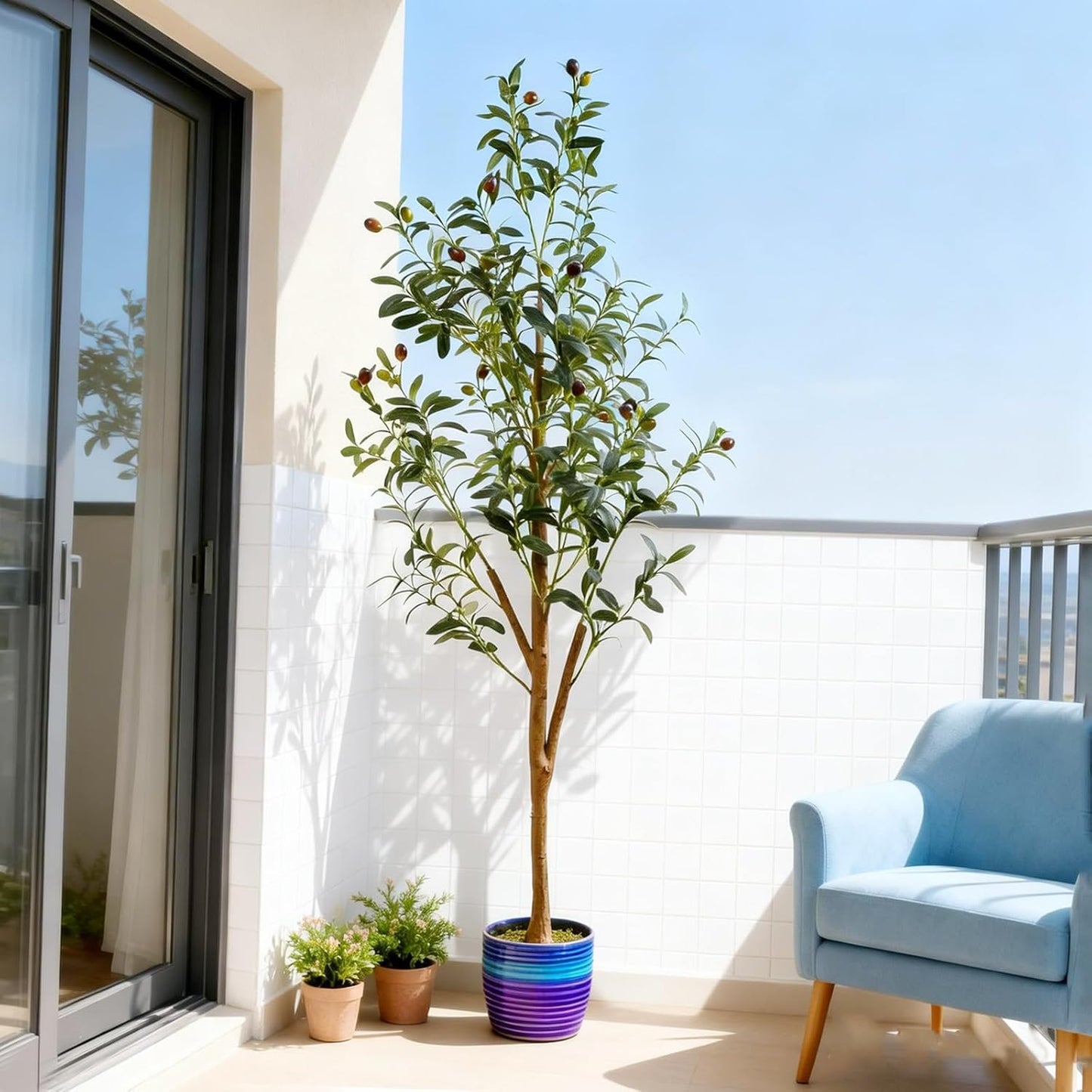 6FT Artificial Olive Tree Indoor, Tall Faux Olive Tree with Pot&Basket, Large Fake Olive Tree with Realistic 1080 Silk Leaves and 60 Fruits for Living Room Home Office Decor.