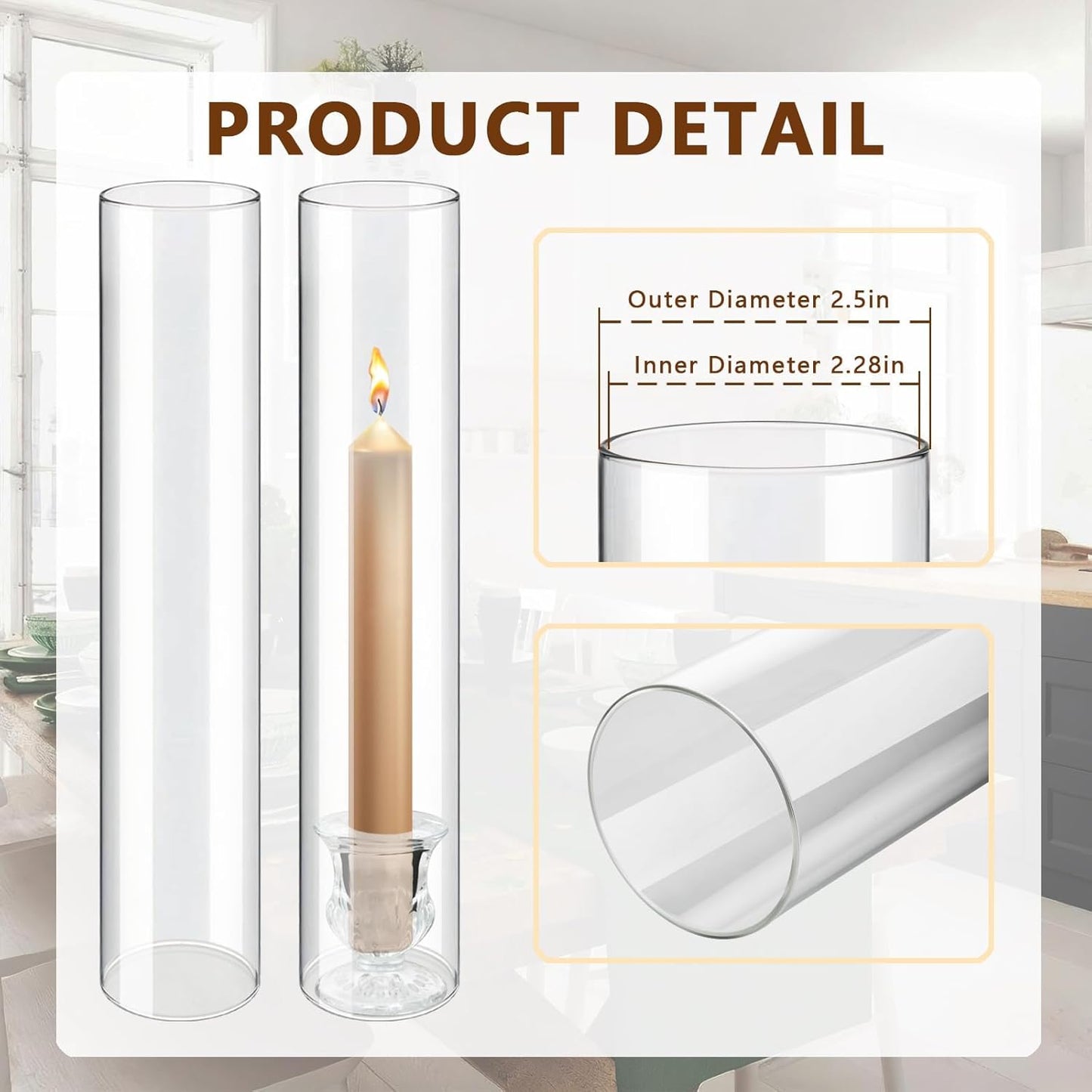 12 Sets Glass Hurricane Candle Holders - 12.6” Glass Candlestick Holders with Clear Tall Cylinder Candle Sleeves for Wedding, Christmas Table Decor (12)