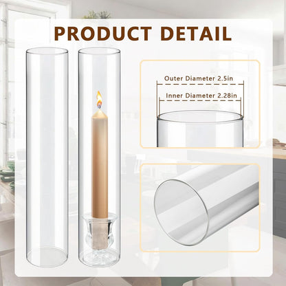 12 Sets Glass Hurricane Candle Holders - 12.6” Glass Candlestick Holders with Clear Tall Cylinder Candle Sleeves for Wedding, Christmas Table Decor (12)