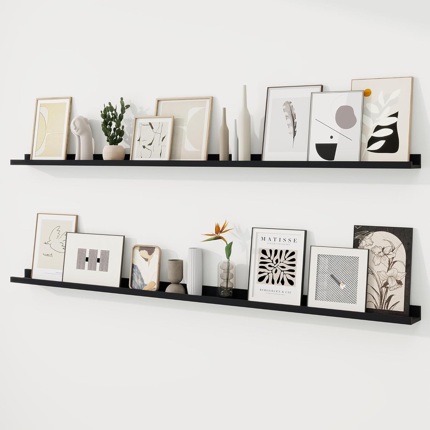 RICHFOCUS Picture Ledge Shelf, 24 inch Floating Shelves Set of 2, Wood Wall Shelves with Lip, Wall Decor Storage for Bedroom Living Room Bathroom Kitchen Nursery Photo Picture, Walnut