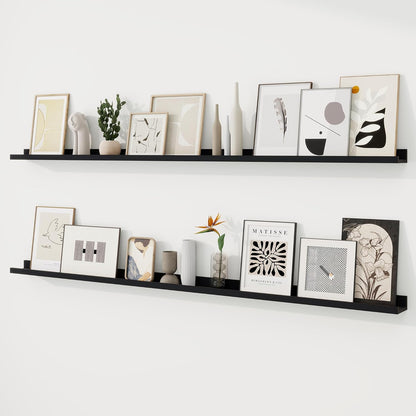 RICHFOCUS Picture Ledge Shelf, 24 inch Floating Shelves Set of 2, Wood Wall Shelves with Lip, Wall Decor Storage for Bedroom Living Room Bathroom Kitchen Nursery Photo Picture, Walnut