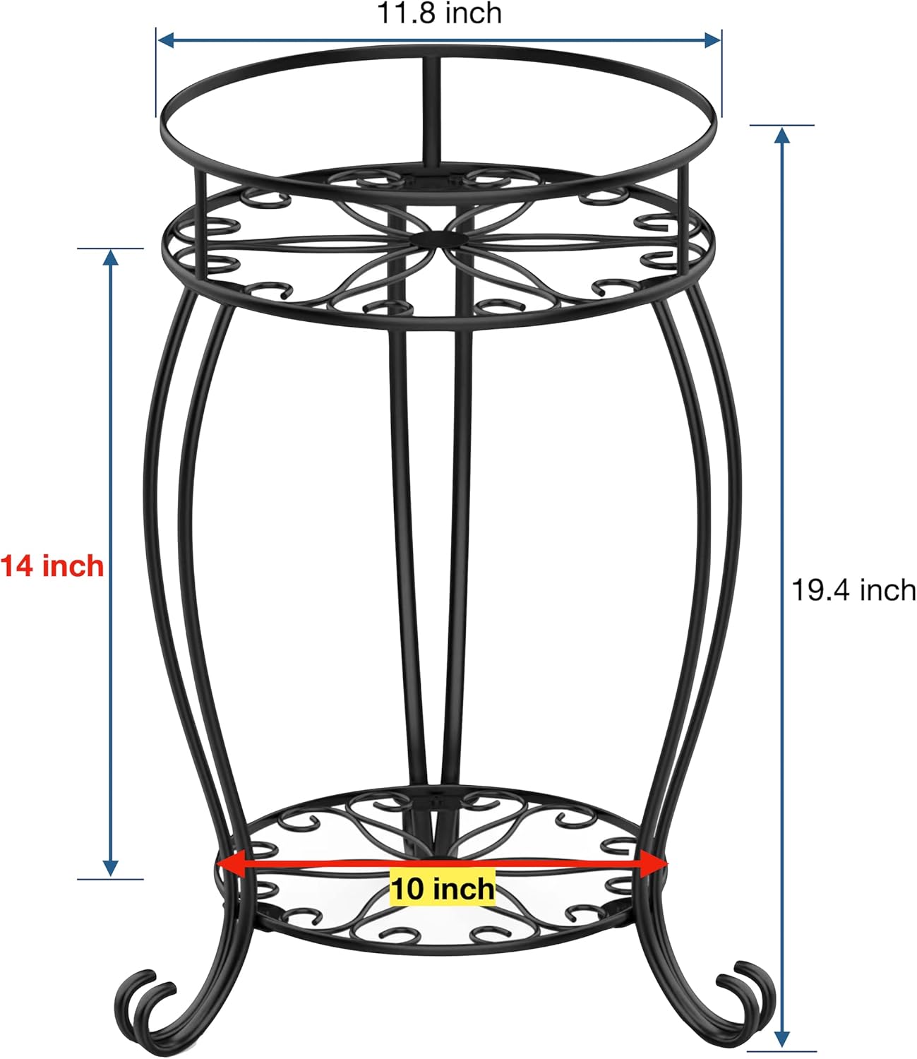 FaithLand 2 Pack Metal Plant Stands, Tall Planter Holder Indoor Outdoor, 2 Tier Round Potted Supports Rack, Corner Display Shelf Black