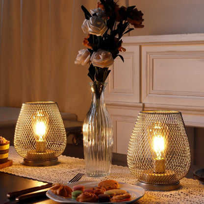 JHY DESIGN Set of 2 Metal Cage LED Lantern Battery Powered Cordless Accent Light with LED Great for Weddings Parties Patio Events for Indoors Outdoors