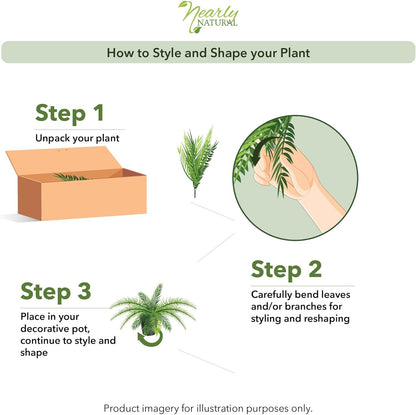 Nearly Natural 48in Artificial Boston Fern (Set of 2), Large Faux Greenery with 67 Lifelike Fronds for Indoor Wall, Shelf, and Home Office Decor