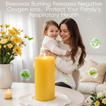 6 Pack Natural Beeswax Pillar Candles,100% Pure Beeswax Candles-210 Hours Long Burning,Organic Bees Wax Candles for Home,Emergency,Prayer,Parties,Unscented Dripless Smokeless Beeswax Candle Bulk 2x4in