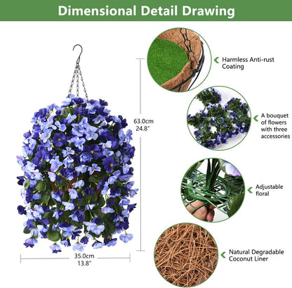 INQCMY Artificial Fake Hanging Plants Flowers Basket for Spring Summer Outdoor Outside Decoration,Faux Silk Begonia Flower in Planter Look Real UV Resistant for Home Porch Patio Balcony Yard Decor