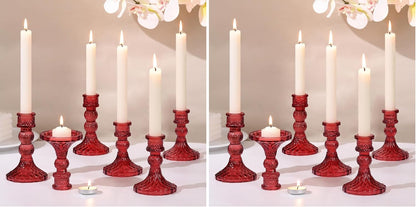 DARJEN 6Pcs Gold Candlestick Holders Set - 4" H & 5" H Striped Taper Candle Holders Bulk, Glass Candle Holders for Wedding, Festival, Party, Table Centerpiece, Gifts