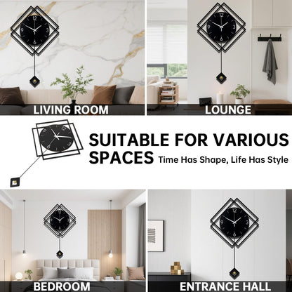 Wall Clock with Pendulum,Silent Quality Quartz Battery Operated,Modern Large Wall Clocks for Living Room Kitchen Home Bathroom Bedroom Wall Decor,16.2x26Inch(Black)