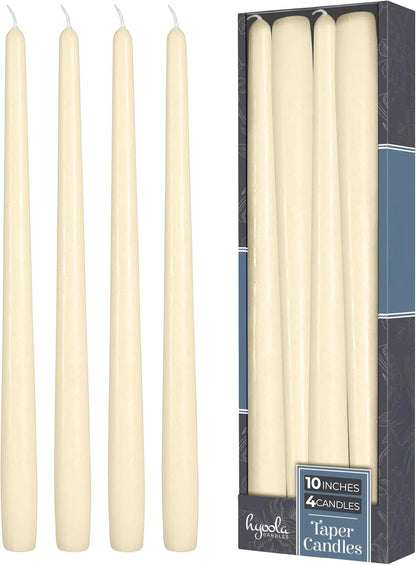 Hyoola Tall Taper Candles - 10 Inch Metallic Gold Unscented Dripless Taper Candles - 8 Hour Burn Time - 4 Pack