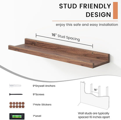 FLYJOE Floating Picture Ledge Shelves for Wall Set of 4, 48 Inch Wall Shelves with Lip Long Large Nursery Book Shelf for Toys Storage Kids Bookshelf Wall Mounted Living Room Bedroom Decor Frames
