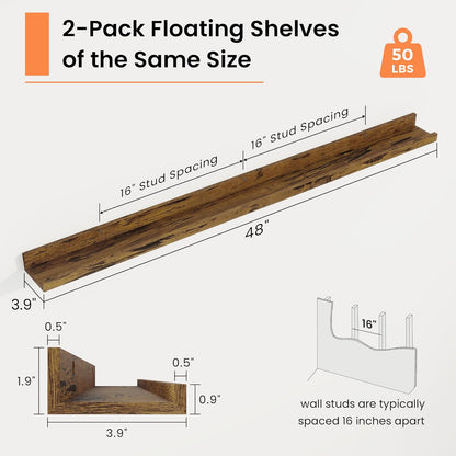 RICHFOCUS Picture Ledge Shelf, 24 inch Floating Shelves Set of 2, Wood Wall Shelves with Lip, Wall Decor Storage for Bedroom Living Room Bathroom Kitchen Nursery Photo Picture, Walnut