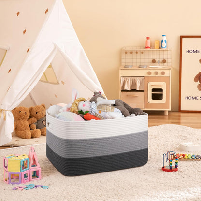 OIAHOMY Large Blanket Basket, 22”x17”x12” Rectangle Woven Baskets, Nursery Blanket Storage Living Room, Toy Storage With Handle, Large Baskets for Organizing-Gradient Yellow