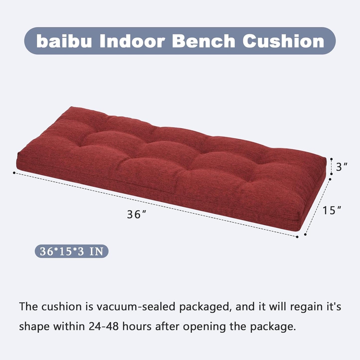 baibu 40 Inch Dual-Layer Patent Design Memory Foam Bench Cushion, Non-Slip Indoor Bench Cushion Standard Size Foam Pad with Machine Washable Cover (Dark Grey, 40x16x3in)