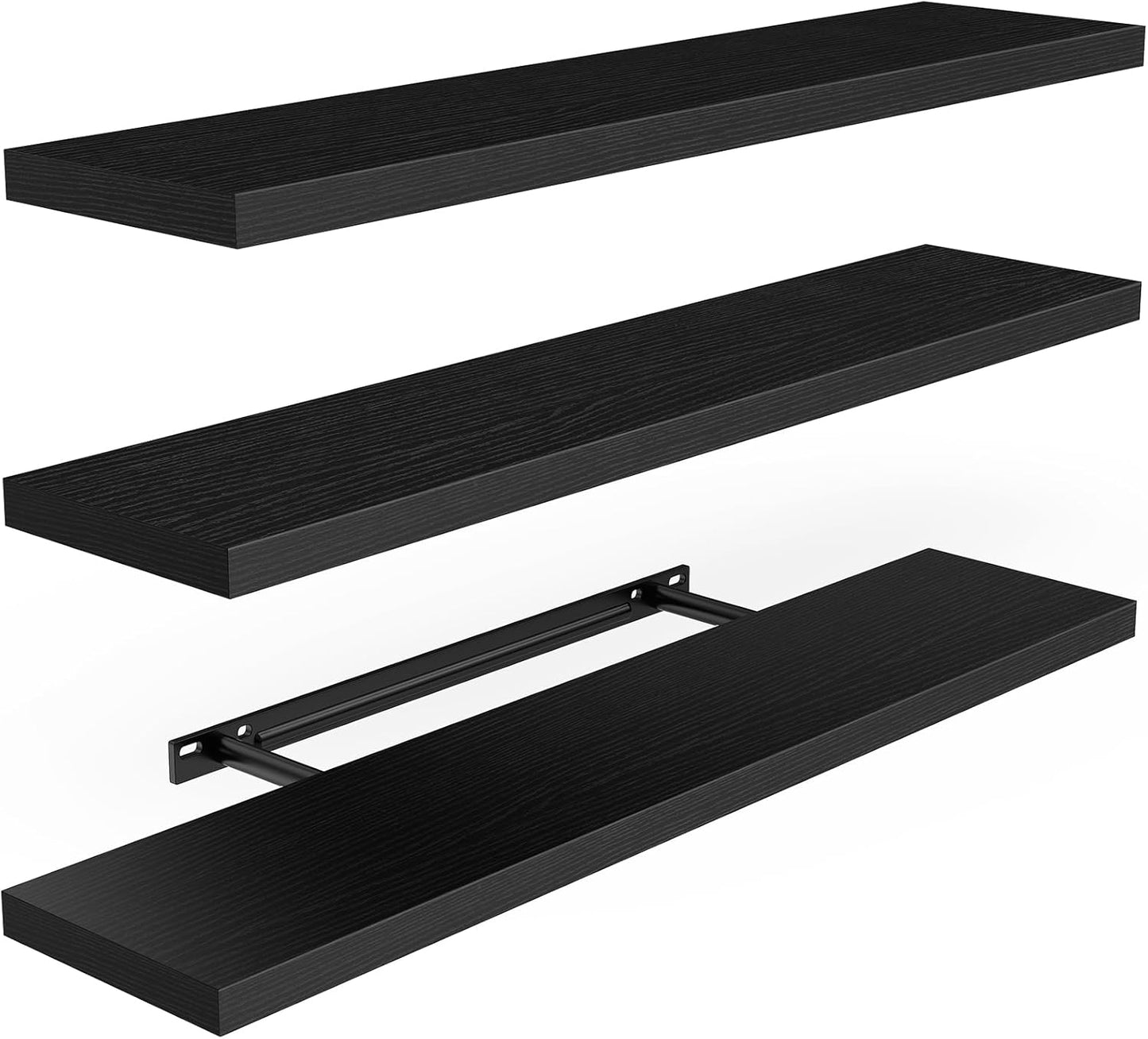AMADA HOMEFURNISHING Floating Shelves, Wall Shelves for Bathroom/Living Room/Bedroom/Kitchen Decor, White Shelves with Invisible Brackets Set of 3 - AMFS08