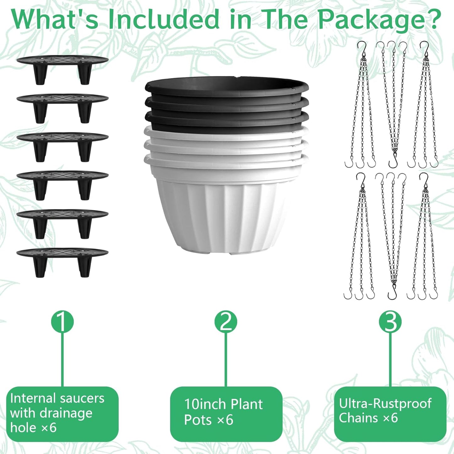 FGstyle Hanging Planters 10 Inch, 4 Pcs Self Watering Pots for Indoor Plants,Plastic Hanging Basket with Soil Elevator and 20" Chain for Home Garden Porch Balcony Patio Decor(Black)