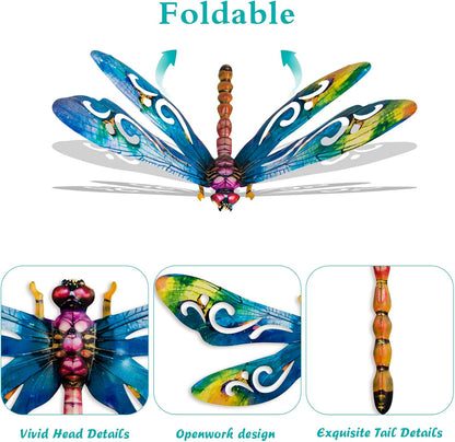 SUNREEK Metal Dragonfly Wall Decor, 9 Inches Dragonfly Outdoor Wall Art for Fence Garden Yard Patio Decorations