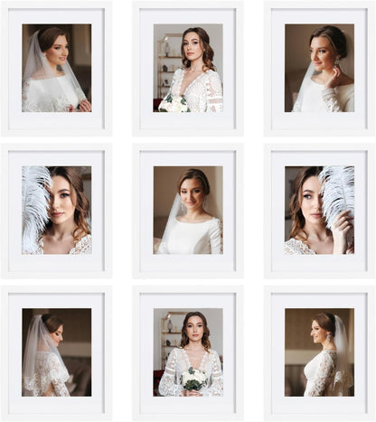 12x12 Picture Frame Set of 9, Display Pictures 8x8 with Mat or 12x12 without Mat, Multi Collage Gallery Square Photo Frames for Wall or Tabletop, Black