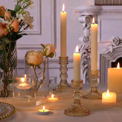 DARJEN 6Pcs Gold Candlestick Holders Set - 4" H & 5" H Striped Taper Candle Holders Bulk, Glass Candle Holders for Wedding, Festival, Party, Table Centerpiece, Gifts