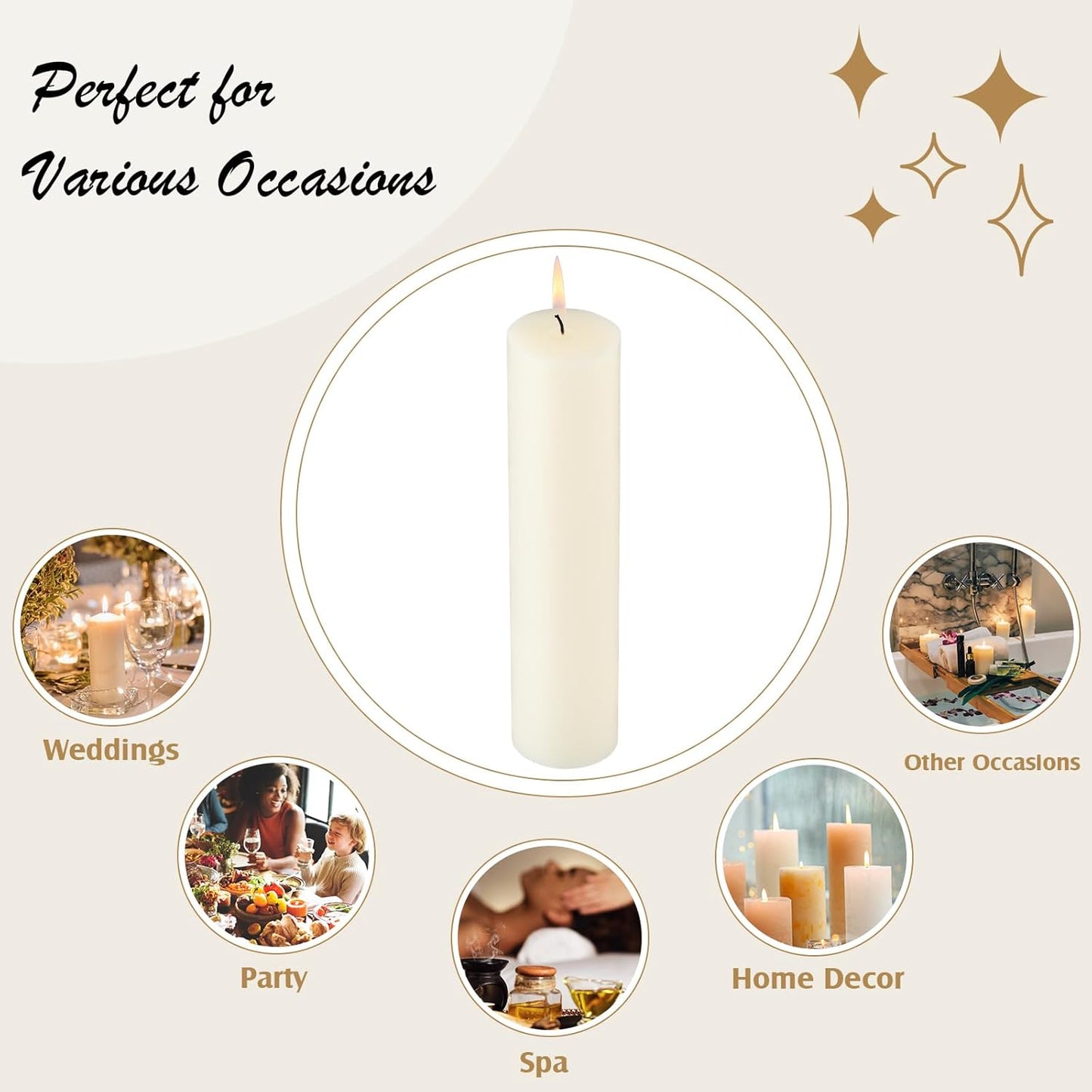 Lounsweer 12 Pack Ivory Pillar Candles Bulk Large Unscented Paraffin Wax Long Lasting Candles Clean Burning Supplies for Home Decor Wedding Party Dinner Bath Spa(2 x 8 Inch)