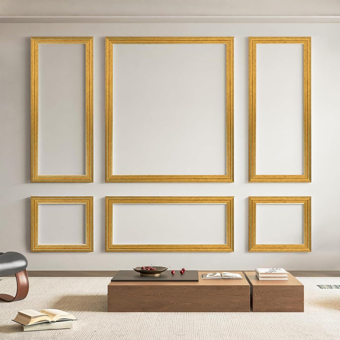 Art3d Pre-Cut Wall Molding Set of 6 pcs, Ready-to-Assemble Wainscoting Panels for Interior Wall Décor Living Room Bedroom Accent Wall - Installed with Glue, 3 Top 3 Bottom